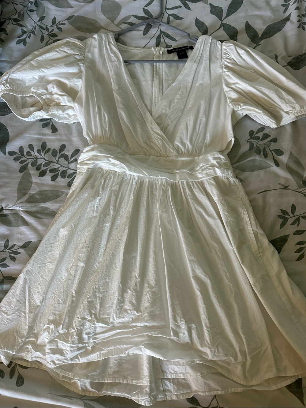 French Connection Ivory Wrap-Style Puff Sleeve Dress
